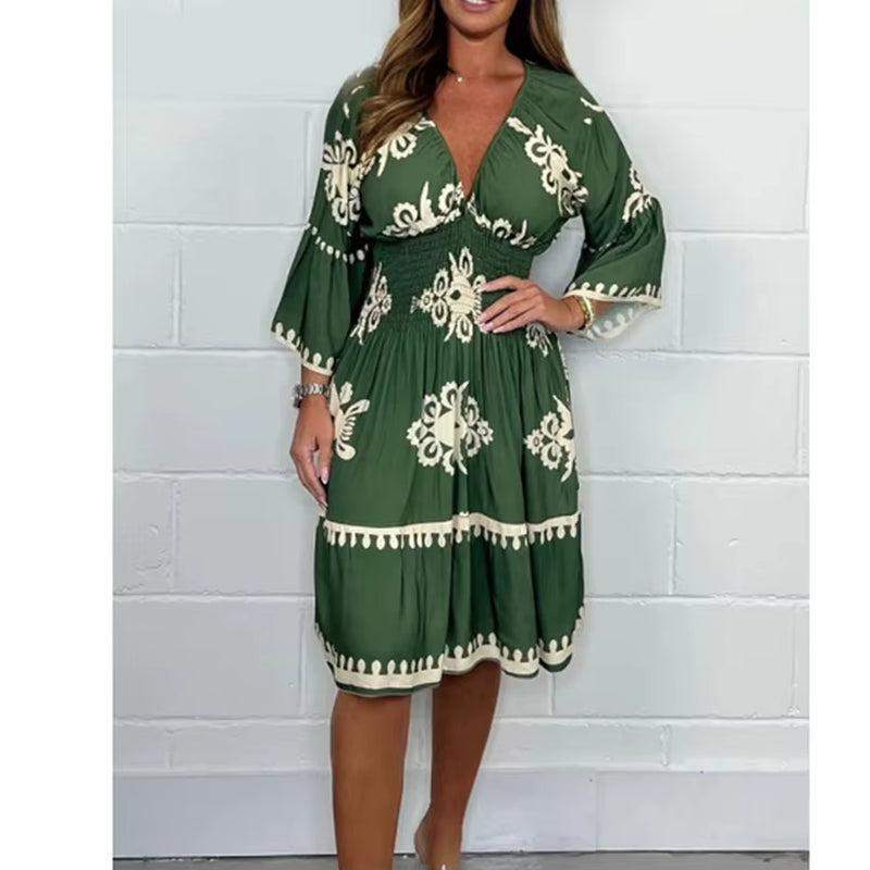 Elegant V-Neck Midi Dress – Effortless Grace for Every Occasion
